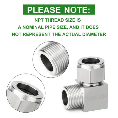 TAISHER 2-pack stainless steel square 90-degree compression tube fitting, 1/2 in tube OD x 1/2 in NPT male adapter (front view).