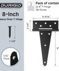 Heavy Duty 8 Inch T Hinges 2 Pack For Wood Gates Sheds Barn Doors Built Tough Outdoor Fence Hardware Corrosion Resistant Black Powder Coat Hinges For Gate And Door Exterior Use, black