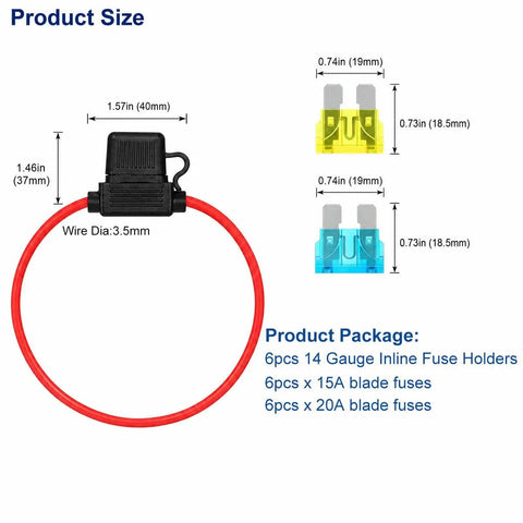 Tough As Nails Inline Fuse Holder Kit with six ATC ATO brackets, twelve solid blade fuses for automotive safety.