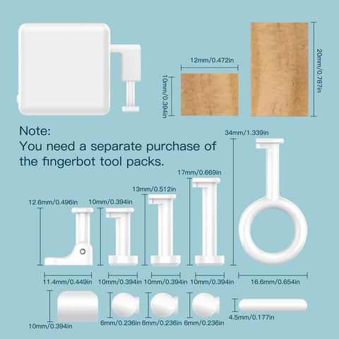 Fingerbot Plus Smart Button Pusher No Wiring Switch Upgrade With Touch Control parts and dimensions illustration