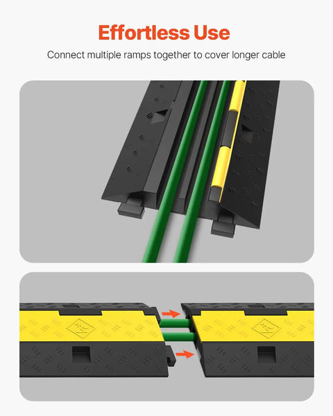 Close-up of Three Pack 2 Channel Cable Protector Ramp with 11000 lbs per axle capacity for driveways, showing connector details.