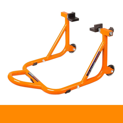 Beefy Paddock Lift Stand For Rear Wheel With Fork And Swingarm Spool, Heavy Duty Motorcycle Stand, 529 Lbs Capacity, Dismantable, Orange