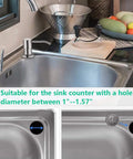 Brushed Nickel Built In Kitchen Soap Dispenser With 47 Inch Extension Tube Kit And Long Thread Shaft installed on sink