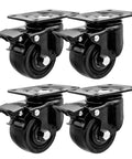 Badass Heavy Duty Polyurethane Caster Wheels With Total Locking Brake Double Ball Bearing Industrial Grade solid black wheels pack of four