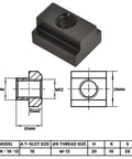 M12 Thread T Slot Nut For 18mm Table Slot Tracks Black Oxide Finish Beefy Heavy Duty T Slot Mounting Nut For Clamping Fixtures And M12 Bolts Compatible CNC DIY Workshop Setups Set Of 4 shown with dimensions
