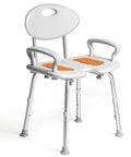 Heavy Duty Shower Chair With Arms And Back For Inside Shower Stall, Extra Wide 28 Inch U Shaped Seat, Aluminum Frame
