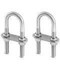 Two stainless steel U-bolt tie-downs with mounting plates and nuts, 3/8 in diameter, 2-1/2 in thread length (2-pack)