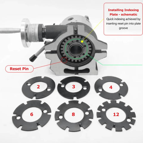 Heavy Duty Rock Solid Indexing Head Rotary Table For Vertical And Horizontal Milling Machines with reset pin and indexing plates.