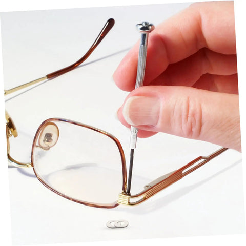Heavy Duty Metal Eyeglass Screw Washers For Frameless Glasses Repair Kit With 200 Pieces Nut Washers in use for glasses repair