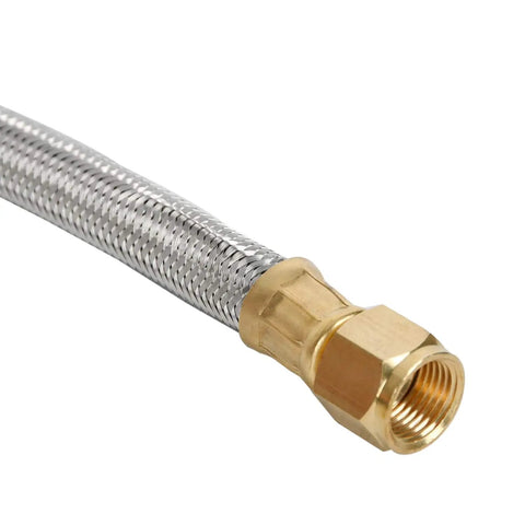 Close-up of connector on Five Feet Stainless Steel Braided Propane Regulator Hose With 20 PSI Adjustable Regulator And QCC1 Type 1 Connector