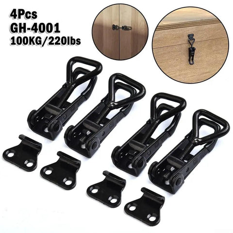 Adjustable Steel Toggle Clamp With 100 Kg Holding Strength For Cabinets Boxes Lockers Doors And Vehicles Heavy Duty Galvanized Iron Mounting Latch Easy Screw On Installation For Secure Closures, 4pcs black GH-4001 clamps
