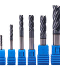 Solid Carbide End Mills Set, 6 Pcs, Diameters 1/8 Inch Through 1/2 Inch, AlTiN Coated, 4 Flute, 30 Degree Helix CNC Router End Mill Bits