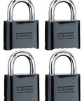 Set Your Own Four Digit Combo Padlock 2 Inch Wide With 1 Inch Shackle For Indoor Outdoor Use Ideal For School Lockers Gym Gates And More Heavy Duty Security 4 Pack showing four black padlocks with silver shackles.