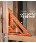 Seven Inch Double Laser Etched Aluminum Rafter Square With Badass Accuracy And No Hassle Multifunctional Carpenter Measuring Layout Tool on wood.