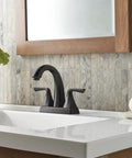 Tuscan Bronze Centerset Bathroom Sink Faucet With Two Handles For 3 Hole Sinks 4 Inch Center Set Spout Durable Build Push And Seal Drain