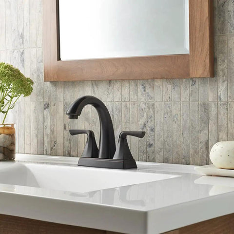 Tuscan Bronze Centerset Bathroom Sink Faucet With Two Handles For 3 Hole Sinks 4 Inch Center Set Spout Durable Build Push And Seal Drain
