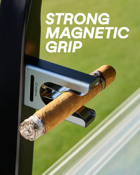 Magnetic Cigar Holder For Golfers Pocket Size One Hand Access Adjustable Clip Fits 30 To 60 Ring Gauge Aluminum Alloy Magnetic Grip