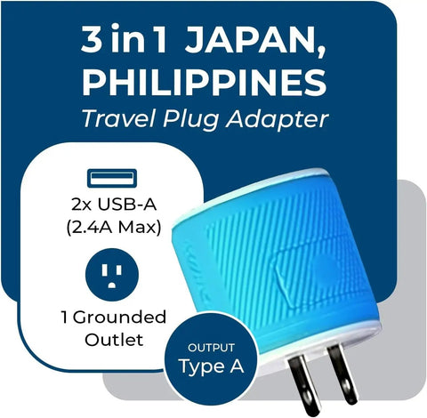 Must Have Travel Type A Plug Adapter For USA Inputs That Works In Japan And Philippines Dual USB Ports Up