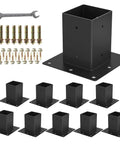 Beefy Heavy Duty 14 Gauge Steel 4x4 Post Base Brackets 10 Pack Black Powder Coat Rust Resistant with accessories for concrete install