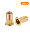 Flat Head Rivet Nut Set Of Fifty Carbon Steel Threaded Inserts With Knurled Body And Zinc Plated Finish Ten Thirty Two Thread Size