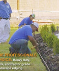 Landscape professionals installing Black 16 Foot Landscape Edging Kit With Garden Planter And Path Border Bender Board.