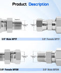 Hydraulic Swivel Adapter 3/8 NPTF Male To 3/8 NPSM Female Swivel Fitting 360 Degree Rotation For Ultimate Install Flexibility Heavy Duty Hydraulic Line Connector For Leak Free Performance, carbon steel