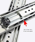 Heavy Duty Ball Bearing Drawer Slides Full Extension Three Section Track close-up of solid steel ball mechanism for smooth operation