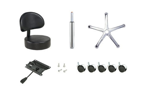 Components of Swivel Rolling Stool With Thick Cushioned Pad, 360 Degree Adjustable Height Office Chair On Quiet Casters