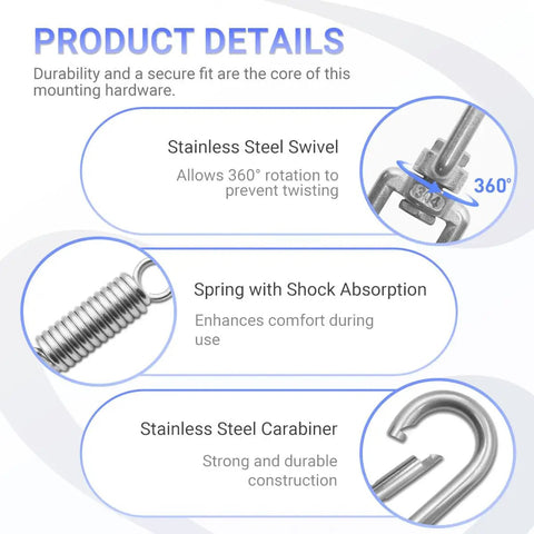 All In One Hanging Kit With Spring Shock Absorber And 360 Degree Swivel Hook For Porch Swing And Hanging Chair, Heavy Duty Hardware For Indoor Outdoor Use