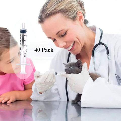 40 Pack 2ml Plastic Syringes With Individual Seals Clear Measurement Marks Smooth Plunger No Needle Ideal For Pet Feeding Plant Watering Lab Practice Medical Students Measuring Refilling Oil Or Glue, vet feeding kitten