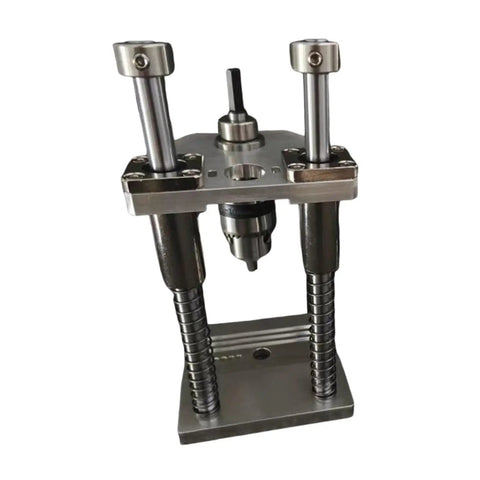 Vertical Drill Guide Attachment for Home Workshops with steel base and dual columns.
