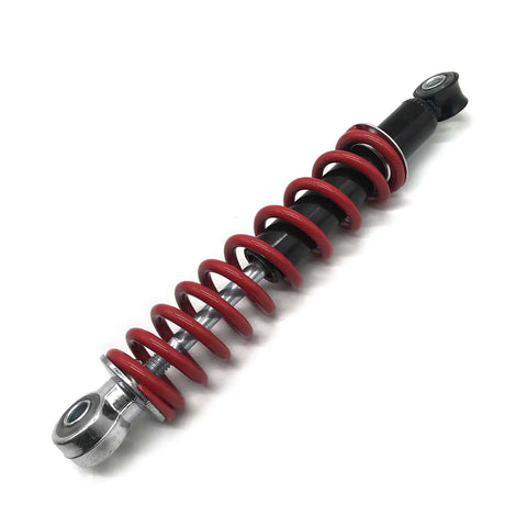 250mm Front And Rear Suspension Spring For 70cc To 125cc ATV Go Kart Buggy Dirt Bike Pit Bike Shock Absorber With Threaded Mount For Quick Install And Easy Height Adjustment Plus Preload Tuning To Boost Stability On Road And Trail - side view showing threaded body and red spring