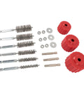 Power Drill Copper Pipe Cleaner Kit for half inch, three quarter inch, and one inch tubes with brushes, washers, and hex shank