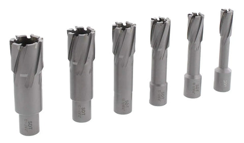 Heavy Duty Magnetic Drill Press Kit With Tungsten Carbide Annular Cutters Rock Solid Steel Drilling Setup with multiple sizes.