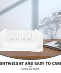 Straight Up Sleek White Plastic Foldable Storage Basket Pull Out Wardrobe Drawer Organizer For Clothes Books Makeup on wooden surface.