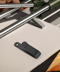 Killer Horizontal Wall Mount Rack Four Pack Heavy Duty Steel Snowboard Skateboard Surfboard Storage Shelf For Awesome Garage Display And Badass Space Saving Dual Purpose, close-up on black mount.