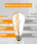 Dimmable LED Edison Bulbs ST64 2700K Soft White Amber Glass Vintage Filament Lights With E26 Base comparison graph