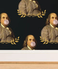 Benjamin Franklin Pvc Free Vintage Hero Wallpaper featuring portraits blowing bubbles with a rustic border, 2ft by 27ft.