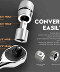 4 Piece Square Ratchet Socket Adapter Reducer Kit Includes 1/2 To 3/8 3/8 To 1/2 And 3/8 To 1/4 Plug Adapters In Silver Finish Heat Treated Chrome Vanadium A Must Have For Any Toolbox.