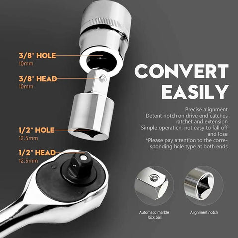 4 Piece Square Ratchet Socket Adapter Reducer Kit Includes 1/2 To 3/8 3/8 To 1/2 And 3/8 To 1/4 Plug Adapters In Silver Finish Heat Treated Chrome Vanadium A Must Have For Any Toolbox.