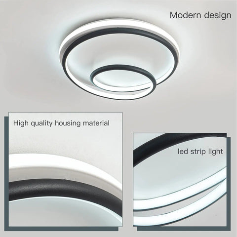 LED Flush Mount Ceiling Light Lit 12 Inch Round 48W 6000K Cool White Modern Fixture For Kitchen Living Room Bedroom Black Finish Wraparound Circular Design For Bright Sleek Illumination displayed close-up showing circular design and materials.