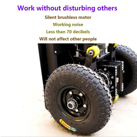 Close-up of Top Tier Electric Stair Climbing Trolley Hand Truck With 1200W Brushless Motor highlighting rubber tires for smooth operation.