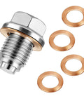 Magnetic M14x1.5 Oil Drain Plug With 17mm Hex Stainless Steel Engine Oil Pan Bolt Includes Five Copper Crush Washers Universal Leak Proof Replacement For Cars Motorcycles Boats And More, with four copper washers