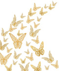 3D Butterfly Wall Decor Set Featuring Gold, Rose Gold And Silver Butterflies Perfect For Cake Decorating, Party And Wedding Decor Includes 72 Pieces With Double Sided Adhesive Dots For Quick, Standout Accents; gold butterflies close-up