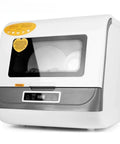 No Fuss Portable Countertop Dishwasher With Eight Liter Tank And Four Custom Wash Cycles Featuring Swift Air Dry Tech and Soft LED Buttons, white cabinet view.