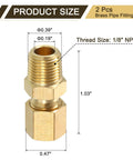 Brass pipe fittings, 2 pcs, 1/8 NPT male compression union, straight adapter for 3/16 in tubing