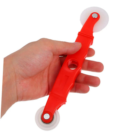 Hand holding red spline roller from Window Screen Repair Tool Kit Spline Roller Set For Quick And Precise Screen Fixes.