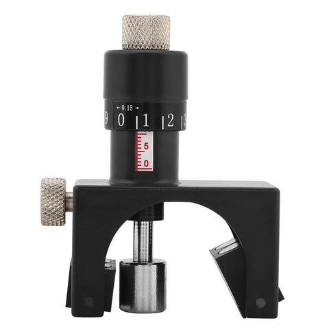 Two Piece Jointer Knife Setting Jig For 125mm Bench Planers Featuring Micro Adjustable Magnet For No Sweat Blade Setup and Straight Shooter Alignment For Serious Woodworkers, black metal, detailed view of the adjustment dial.