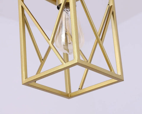 Modern Gold Pendant Light With Metal Cage One Light Adjustable Rods Mini Pendant Fixture close-up view