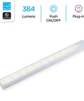 16 Inch LED Under Cabinet Light Plug In Soft White 3000K 384 Lumens with Plastic Housing and Easy On Off Switch for Kitchen and Office